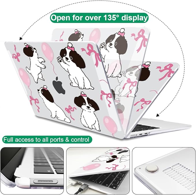 Compatible with A3240 Cover M4 MacBook Air 13.6 inch Case 2025 2024 2023 2022 Release A3113 M3 A2681 M2 Chip, Crystal Pattern Plastic Hard Shell Case for Mac Air 13 M4 Touch ID, Lovely Dog