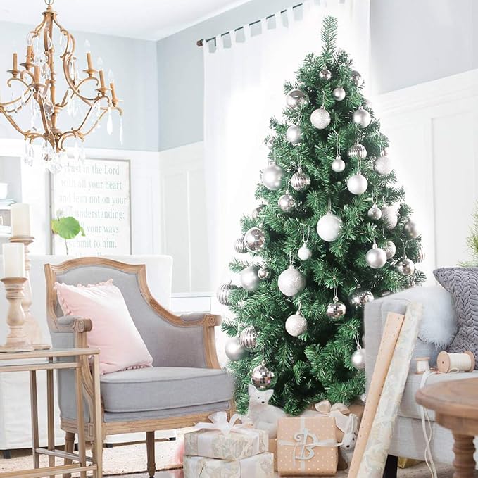 Silver 1.6" Small Christmas Balls Christmas Tree Decoration Ornaments Shatterproof Hanging Balls for Birthday Halloween Holiday Wedding Decorations Set of 36pcs