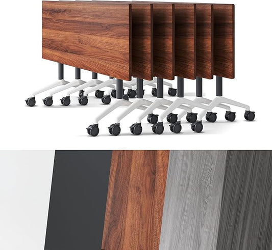 Conference Room Table, Folding Conference Tables,Thicken Grey Tabletop,Flip Top Wooden Seminar Meeting Room Table for Conference Room Offices (6, Walnut, 55.1”)