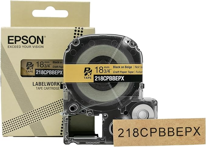 Epson LABELWORKS 218CPBBEPX Genuine Craft Paper Tape Cartridge - Black on Beige Craft Paper Label Maker Tape - 3/4" (18MM) Wide, 16.5'
