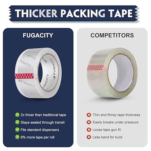 FugaCity Clear Packing Tape Refills (6 Rolls),Heavy Duty Packaging Tape for Moving Supplies,2.7 Mil Thick Shipping Tape, 1.88 Wide,65 Yards Per Roll,Total 390 Yards