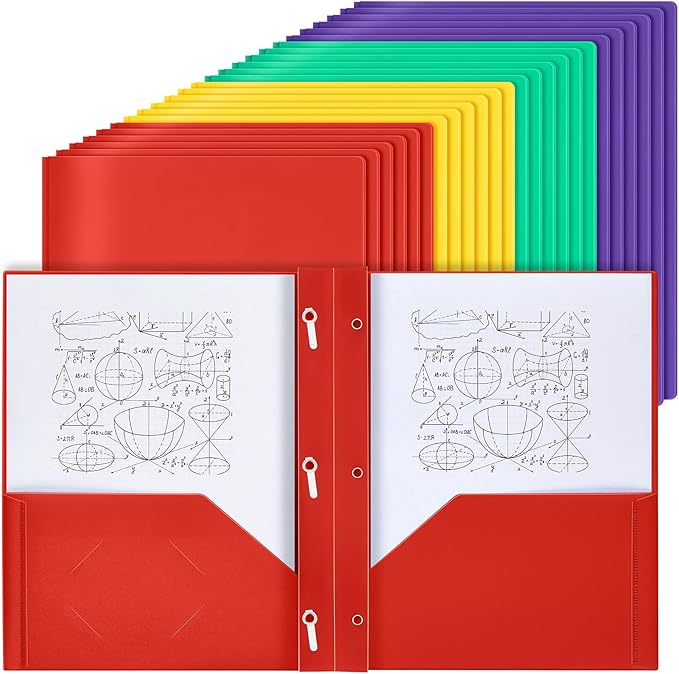 Yeaqee 60 Pcs Plastic Folders with Pockets and Prong Plastic Folders with 2 Pockets Pocket for Office, School for Students, Teachers, Office Workers (Multicolor)