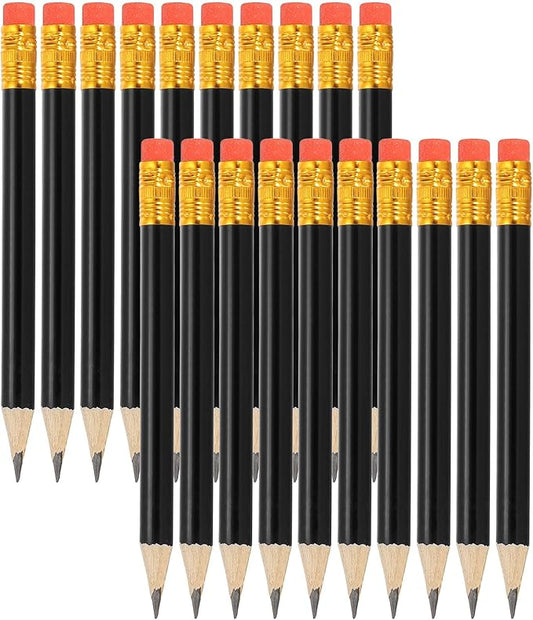 MECCANIXITY Golf Pencils with Erasers, 4" HB Mini Half Pencils Pre Sharpened Small Pens for Wedding Bridal Shower Game Office Writing Drawing(Black, Pack of 20)