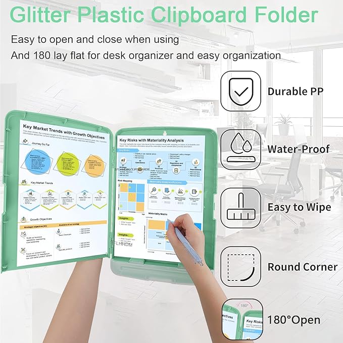 Clipboard with Storage,Storage Clipboard with Pen Holder, A4 Binder Clip Boards 8.5x11 with Low Profile Clip,Side Opening Nursing Clipboards, Clipboards Folder for Office Supplies-Grassy Green