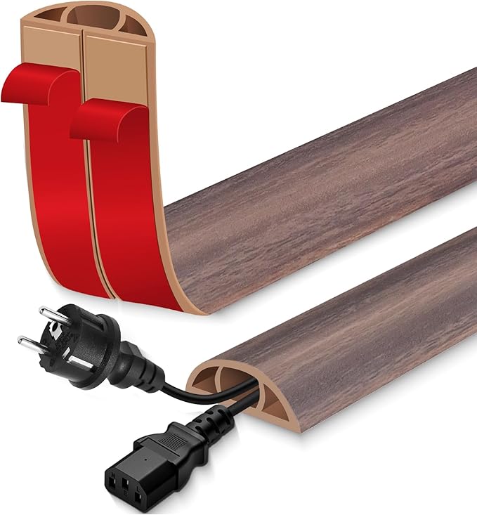 Floor Cord Cover for Wires on Floor Self Adhesive Cord Hider Floor Cable Management Wire Covers for Cords Protector Prevent Cable Trips Cord Cavity W 0.59" x H 0.31", Grayish Brown Wood, 10Ft
