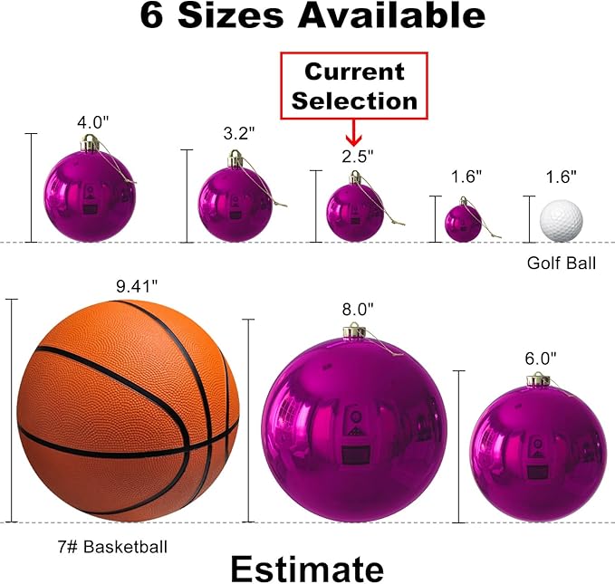 Fuchsia 2.5" Christmas Balls Christmas Tree Decoration Ornaments Shatterproof Hanging Balls for Birthday Halloween Holiday Wedding Decorations Set of 18pcs