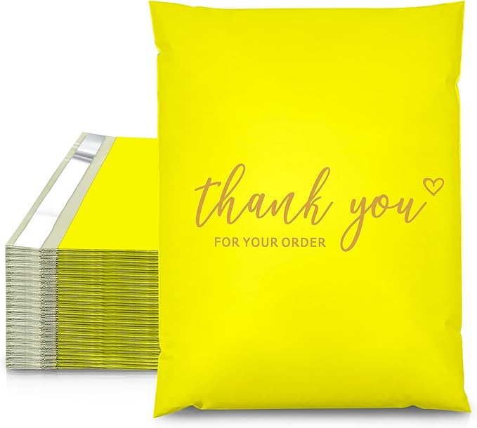 JinRuiKJ Thank You Poly Mailer 14.5x19 Inch 50 PCS, Shipping Bags for Clothing, Packaging Bags for Small Business, Strong Adhensive, Waterproof and Tear-Resistant Mailing Envelopes, Yellow