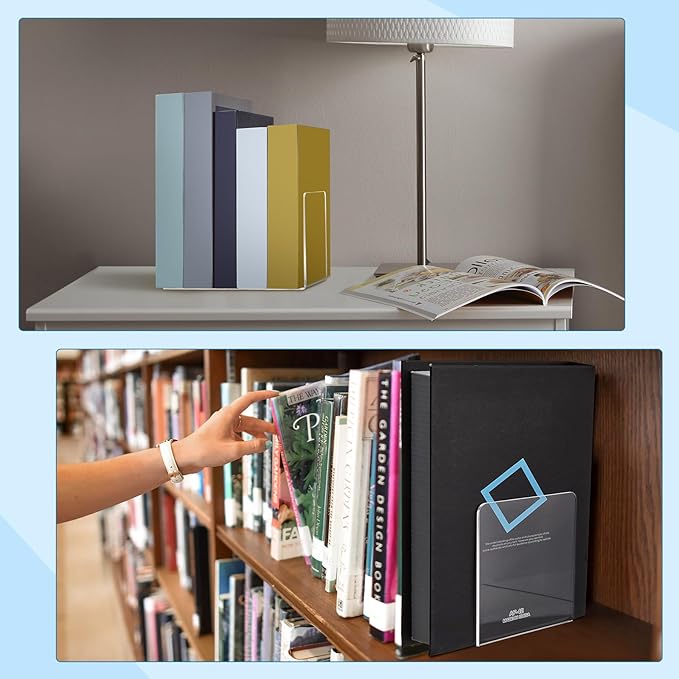 Maitys 32 Pcs Plastic Book Ends Bulk Clear Acrylic Bookends for Shelves Decorative Book Organizer Heavy Duty Holder Office Stoppers Bookshelf Desktop Decor for Movies, CDs, Video Games