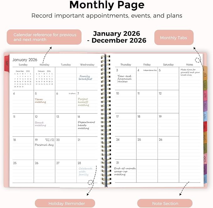 SKYDUE 2026 Appointment Book, 8.5" x 11", Hourly Planner with 15 & 30-Minute Increments, Weekly & Monthly Planner for January - December 2026, Perfect for Daily Planning Pink