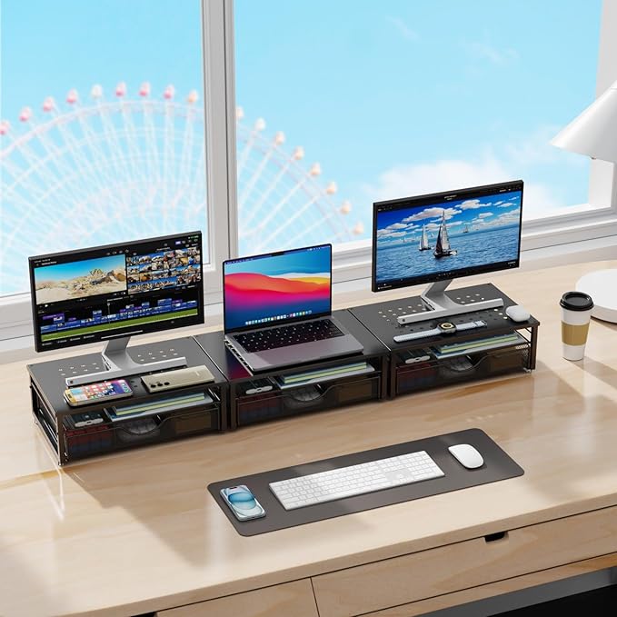 gianotter Computer Monitor Stand Riser, Desk Organizers and Accessories with Drawer, Office Desk Accessories & Workspace Desktop Organizers Storage for Classroom Office Supplies (Black)