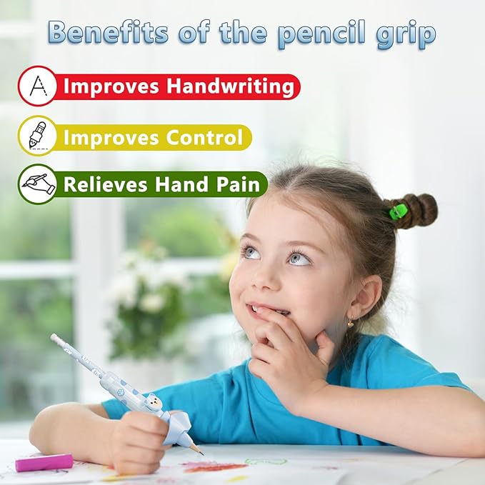 Pencil Grips for Kids Smart Pressure‑Controlled Writing Pencil Holder Gripper Posture Correction & Ergonomic Writing Tools Preschool Kindergarten Classroom & Homeschool Supplies (Blue)
