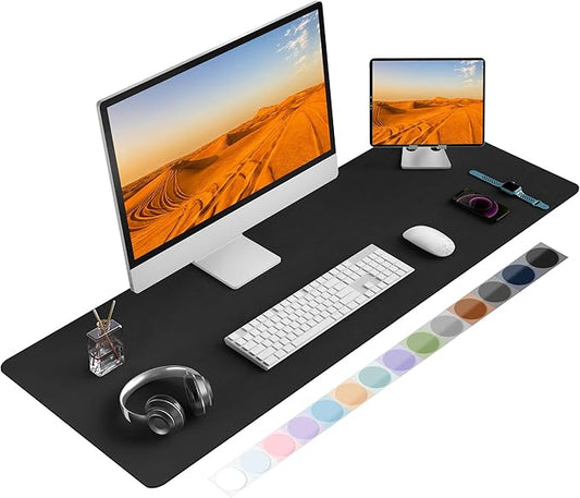 Mouse Pad Desk Protector Mat, Large PU Leather Office Desk Mat, Non-Slip Desk Pad for Keyboard and Mouse, Waterproof Desk Blotter Pad for Writing, Wide & Smooth Laptop Desk Pads, Black (17''X48'')