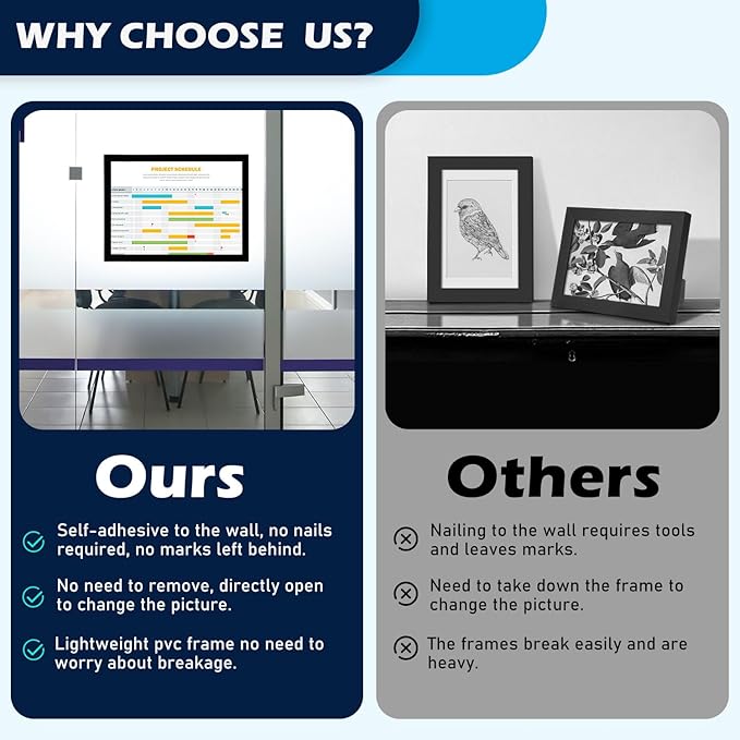 Magnetic Sign Holder - 8.5×11" Wall Mounted Self-Adhesive Magnetic Paper Holder,Transparent Wall Display Frame with Black Edge,Suitable for Office, Store, Mall, Home (6pack)