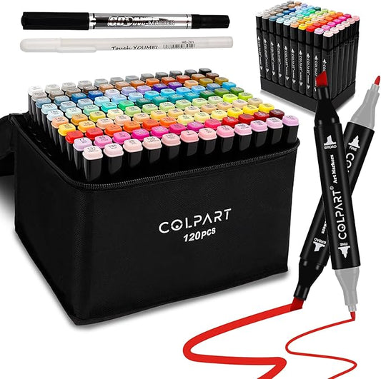 120 Colors Alcohol Markers Set Dual Tip Art Markers for Kids Marker Pens with Pen Holder and Case for Adult Painting Supplies Perfect for Painting, Coloring Book, Sketching and Drawing