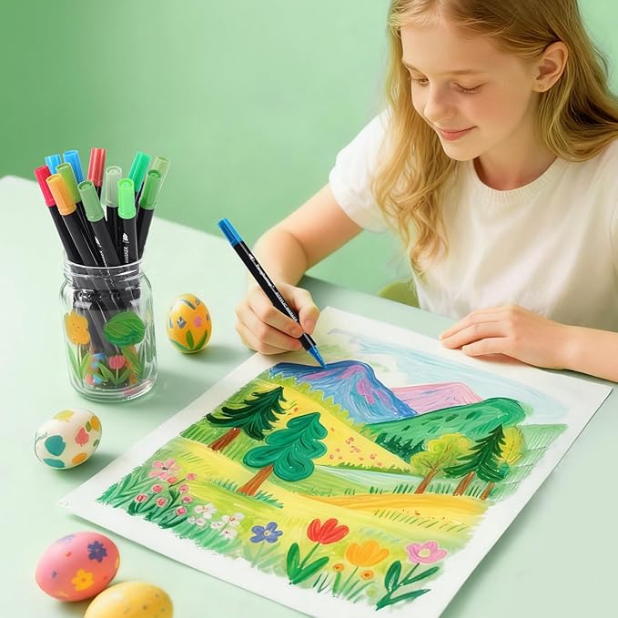 Tongfushop 72 Colors Acrylic Paint Markers, Dual Fine & Brush Tip Paint Pens, No Bleed for DIY Crafts, Rock Painting, Canvas, Wood, Glass, Ceramic, Art Supplies Kit with Case for Artists, Adults, Kids