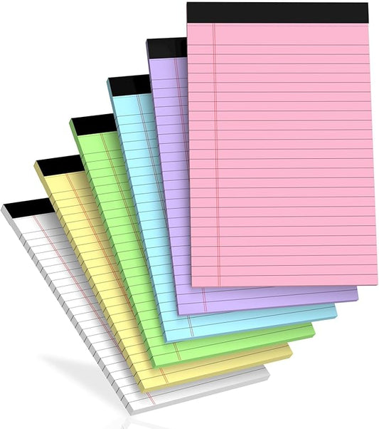 6 pcs Note Pads Legal Pads 5x8, Notebook College Ruled, Colored Legal Notepads, 6 Pack Micro Perforated Writing Pads, Lined Paper Pads, Pad of Paper for Office Home School, 30 Sheets/Pack