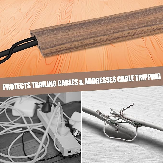 Floor Cord Cover Cavity 0.8"x0.37" Self Adhesive Cord Hider, 3.3FT Low Profile Cable Management, Extension Strip Protector for Wires, Prevent Cable Trips for Offices, Gyms,(Wood Smoked Brown)