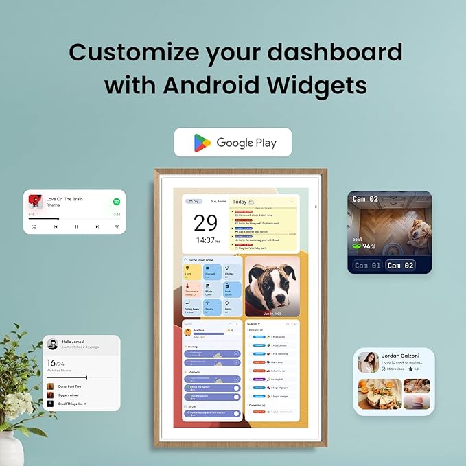 ApoloSign 27” Digital Calendar: Dual Mode Calendar with Google Play & Multi-calendar Sync, Electronic Planner & Chore Chart, Smart Touchscreen, Interactive Display for Family Schedules (Teak Wood, 27-inch)