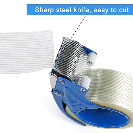 BOMEI PACK Strapping Tape 2Inch, Fiberglass Reinforced Heavy Duty Packing Tape with Dispenser with String for Moving and Shipping, 6Rolls x 5.5Mil x 35Yds, Total 210Yds