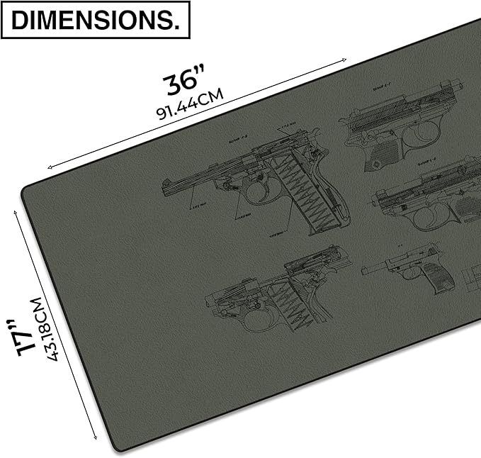 MPCO. Blueprints Large Gaming Desk Pad - 36" x 17" Duraglyde Fabric Pistol 38 – Green Desk Mats - Non-Slip, Washable, Smooth Glide for Precision Gaming & Work