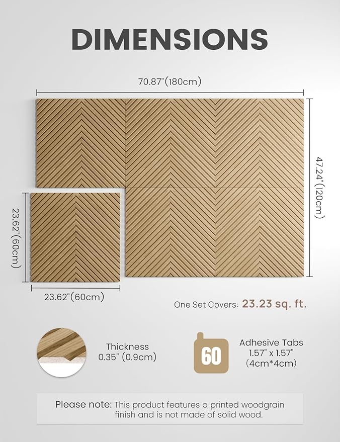 Large Felt Bulletin Board,Cork Board Alternative 70.87'' x 47.24'' Art Acoustical Wall Panels-6 Pack with 60 Adhesive Tabs,for Recording Studio/Home Offices-Natural Oak/Pyramid