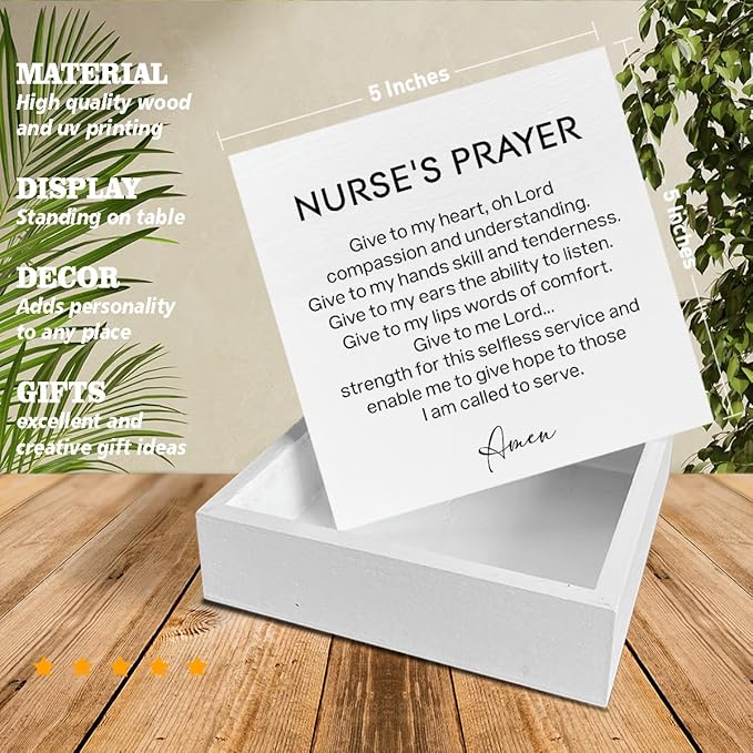 Nurse's Prayer Decor Nursing Graduation Gift Nurse Decorations Home Office Wood Sign for Desk Table Shelf 5 x 5 Inches