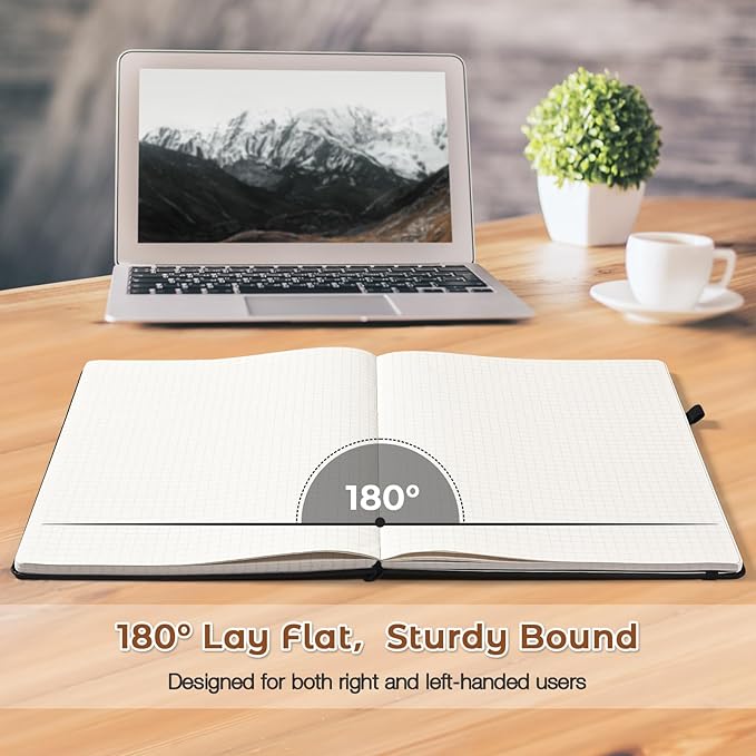 Graph Paper Notebook, Hardcover Notebook 8.5 x 11, Grid Notebook Journal for Women, Men, Large Leather Journals for Writing, Thick Paper, A4 Notebooks for Work, School Supplies, Engineering Brown