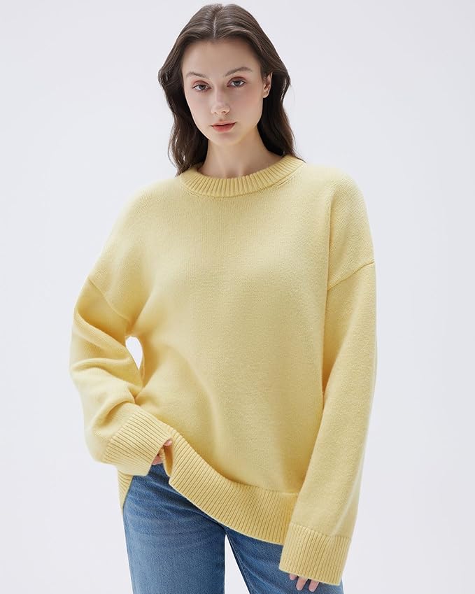 SUUKSESS Women Cashmere Oversized Long Sleeve Pullover Sweater Crew Neck Jumpers