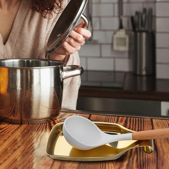 MSY BIGSUNNY Stainless Steel Utensil Tray Spoon Rest Holder for Stove Top, 2 Pack Stainless Steel Spoon Rest, Golden