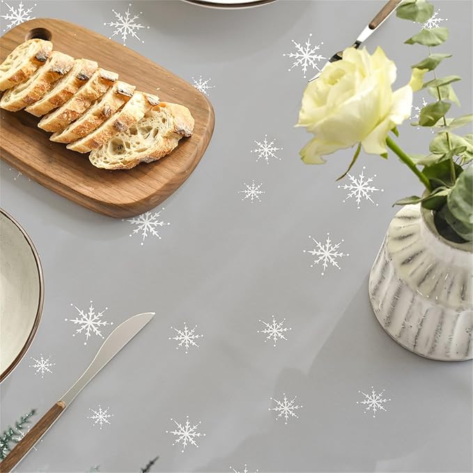 Horaldaily Christmas Tablecloth 60×84 Inch Oval, Deers Snowman Trees Grey Washable Table Cover for Party Picnic Dinner Decor