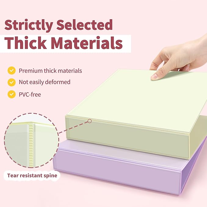 SUNEE 3 Ring Binder 1.5 Inch D Ring, Clear View Binder Three Ring PVC-Free (Fit 8.5x11 Inches) for School or Office Supplies, Assorted Pastel, 4 Pack