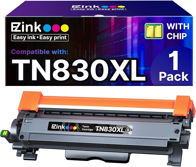 E-Z Ink Compatible TN830 Toner Cartridge Replacement for Brother TN830 TN830XL TN 830 Toner Cartridges to use with HL-L2460DW DCP-L2640DW HL-L2400D HL-L2480DW HL-L2405W MFC-L2820DW Printer (1 Black)