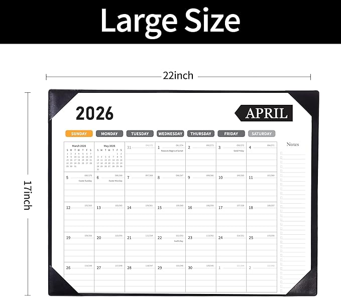 Large Desk Calendar 2025-2026, Calendar with Desk Protecting Pad, Desk Calendar Large 22x17, Runs From July 2025 to December 2026, 18 Months, Big Desktop Calendar for Family Classroom and Office (Black)