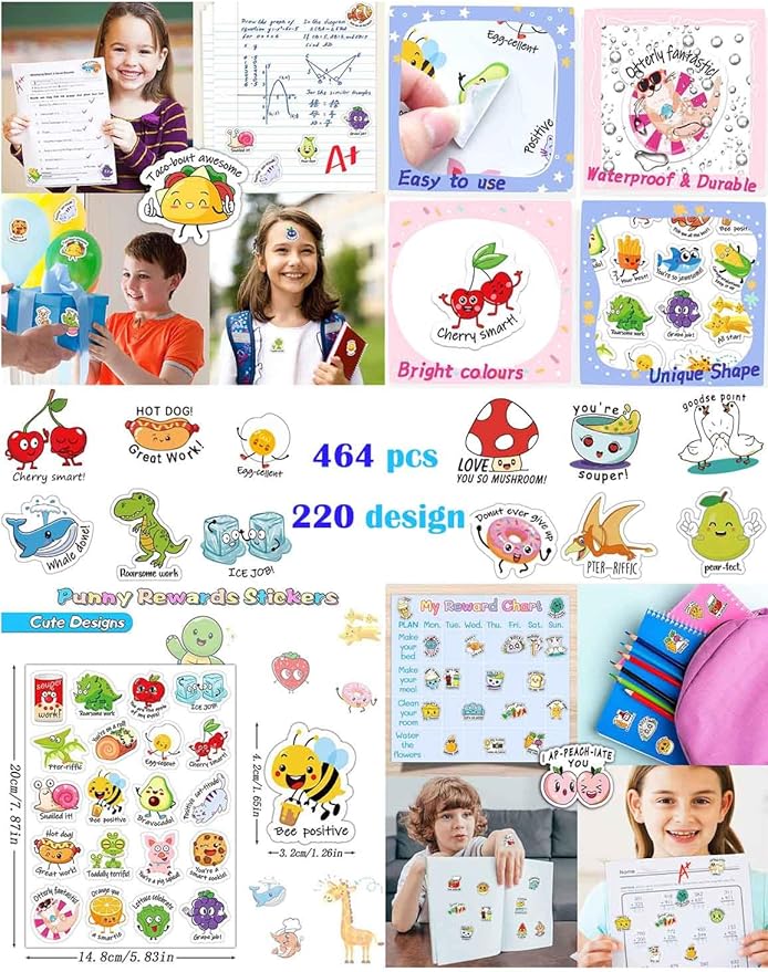 Punny Teacher Prize Stickers for Student, 464pcs Motivational Reward Sticker for Kids Fun, Classroom Must Have Essential for Teacher Elementary, Home School Supplies, Encouraging Incentives Stickers