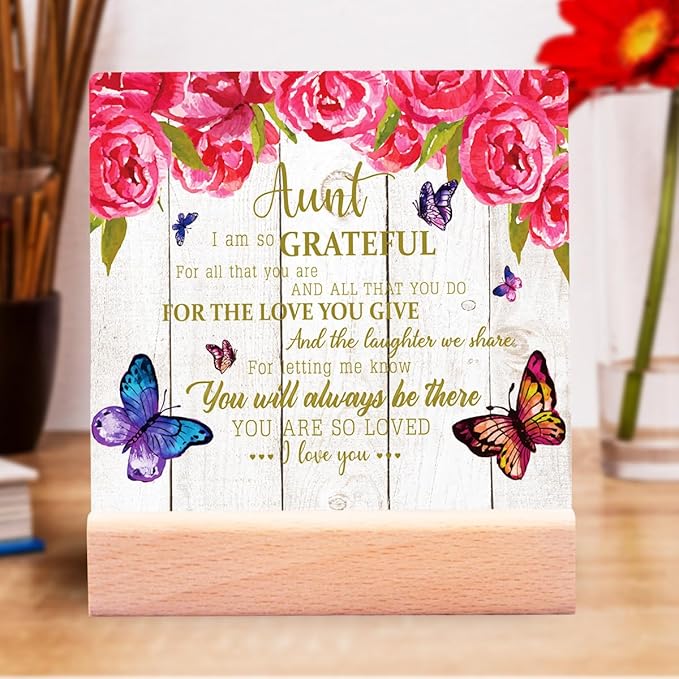 Appreciation Gift for Best Aunt,Aunt Pink Gifts from Niece,You Are So Loved Ceramic Plaque Sign Home Office Desk Shelf Decor for Auntie