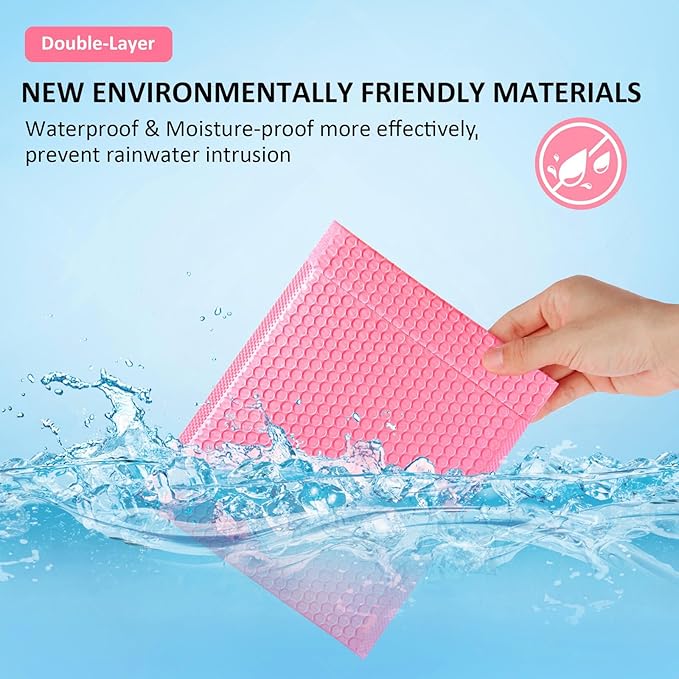 Bubble Mailers 4x10" 30 Pack and 24PCS Fragile Stickers Bright Pink Thick Waterproof Padded Poly Envelopes Small Bubble Wrap Mailers Self Seal Shipping Bag for Mailing Jewelry Makeup Small Business#0