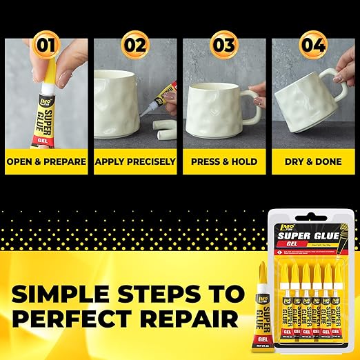 Super Glue Gel 6x3g CA Glue, Clear Cyanoacrylate Adhesive Single Use for Shoe Sole Repair Ceramic Plastic Model Metal Wood Aquarium Leather Pottery Glass, Food Safe Strong and Instant Bonding