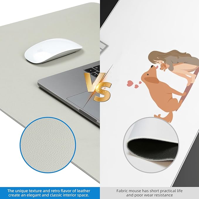 Wireless Charging Mouse Pad with for Desktop Charging Large Desk Mat 32"x16" Waterproof Gray Leather Computer Mat Mousepad Non-Slip Protector on Top of Desks for Keyboard and Mouse(Gray-R)