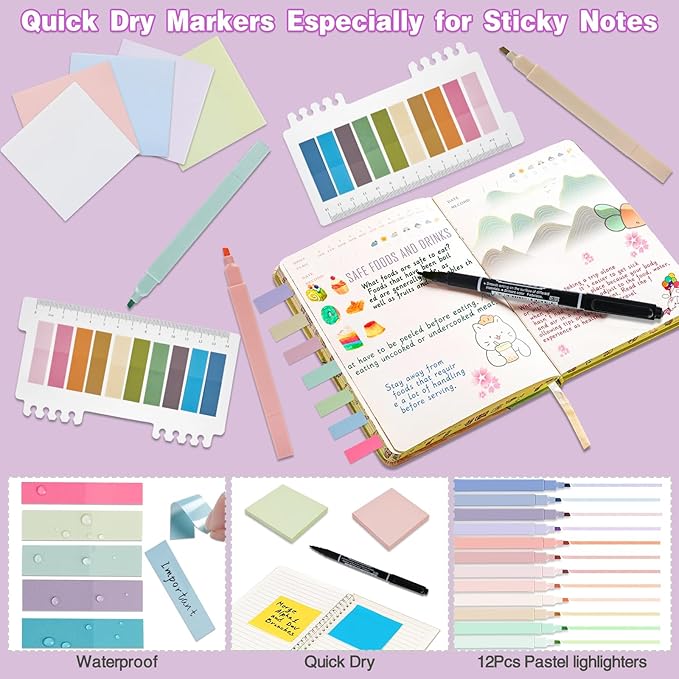 52 PCS Aesthetic School Supplies with Highlighters, Mechanical Pencils, Color Ink Gel pens, Pencil Case, Bible Study Supplies, Pens Pencils and Highlighters Set, Stationary Set for Student (Purple)