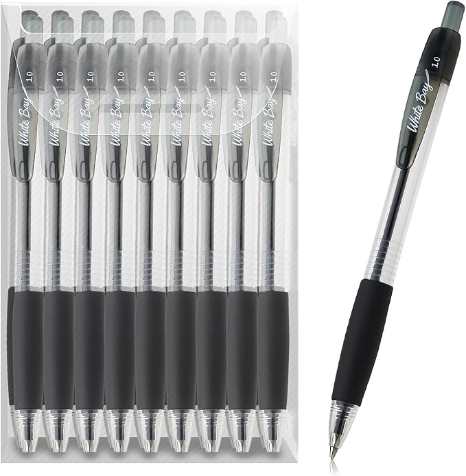 White Bay Retractable Ballpoint Pens Black Ink, Medium Point (1mm), 18-Pack