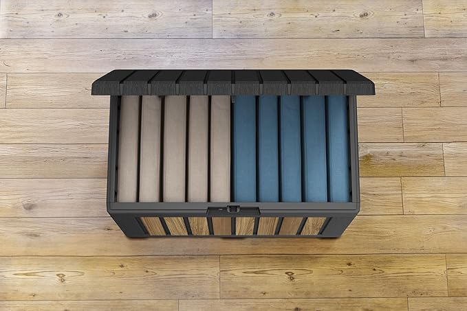 Keter Signature Collection 50 Gallon Resin Deck Box Organization and Storage Box for Patio Outdoor Cushions, Throw Pillows, Garden Tools and Pool Supplies, Oakridge