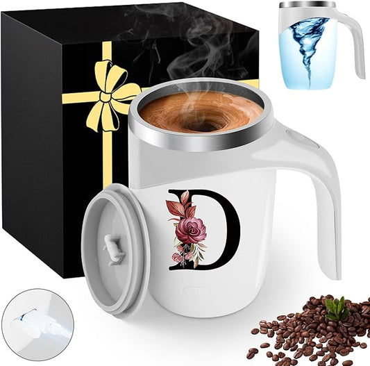 Initial Magnetic Stirring Coffee Mug Stainless Insulated Travel Cup Cool Grandma Gifts Grandmother Nana Glamma Yaya Abuela Abuelita Mamaw Memaw Mimi Nonna Granny Oma Meme Xmas Monogrammed Present,D