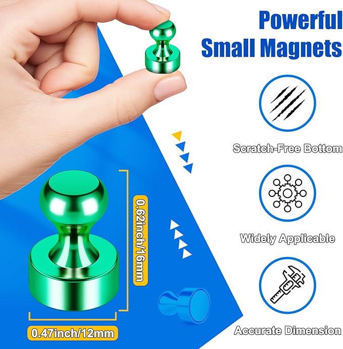 Strong Fridge Whiteboard Magnets, Tiny Magnetic Push Pins, 28PCS Green Metal Neodymium Magnet for Kitchen Accessories, Office Accessories, Fridge Accessories, Desk Accessories