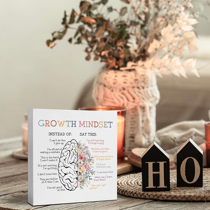 Mental Health Gifts Office Decor, Growth Mindset Therapist Office Motivational Desk Sign, Counseling Office Must Haves, Positive Affirmations Decorative Accessories Inspirational Tabletop Decor, psychologist gifts, 5x5 Inch