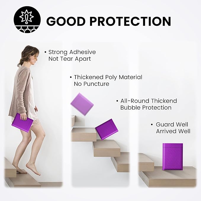 Fuxury Bubble Mailers 6x10" 100 Pack Purple Padded Envelopes Usable Size 6x9" Durable Mailing Envelopes Bubble Padded, Shipping Bags for Mailing,Packaging, Small Business, Boutique, Bulk #0