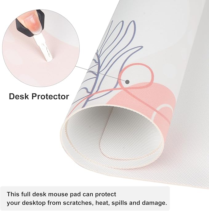 QIYI Large Mouse Pad, Cute Desk Mat for Desktop, Women Girls Minimalist Pink Office Desk Accessories, PU Leather Waterproof Gaming Mousepad, Tropical Leaves Desk Pad Computer Mat, 31.5" x 11.8"