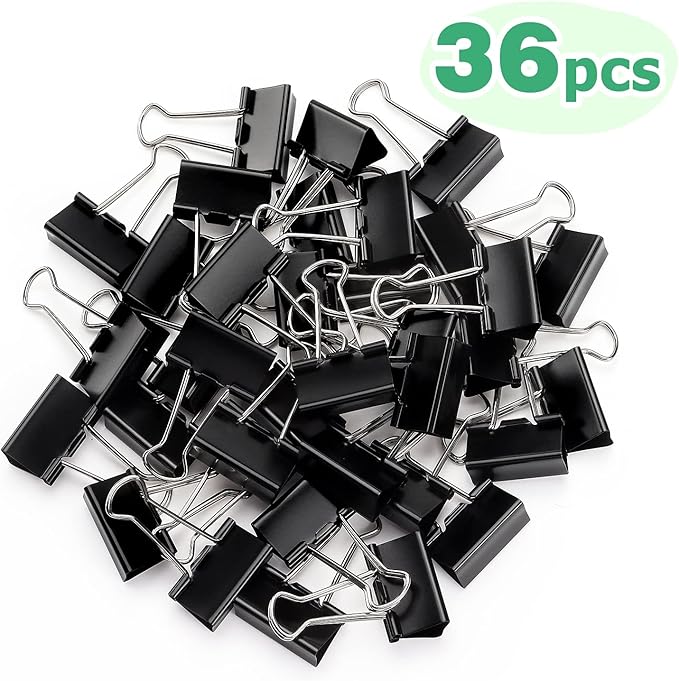 ZZTX Black Binder Clips Paper Clamps Clips Medium Size, 1.3 Inches, 36 Pack