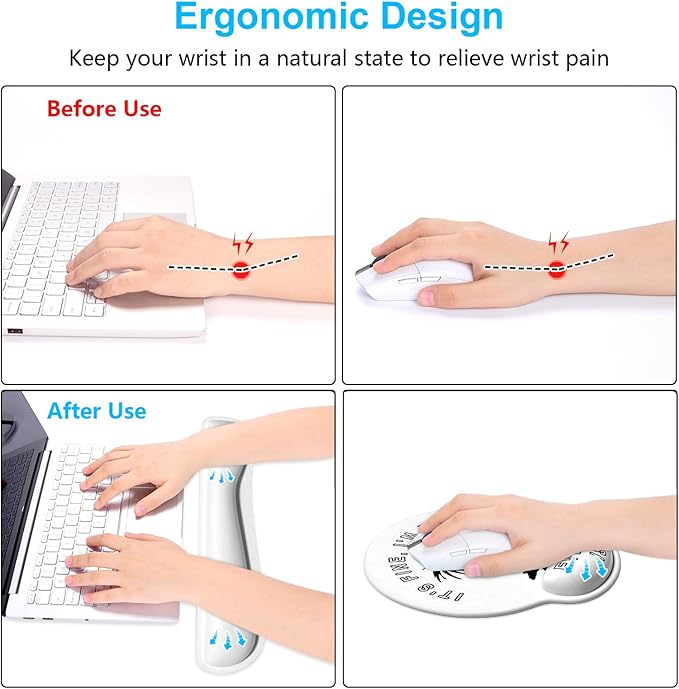 Dapesuom Keyboard Wrist Rest and Mouse Pad with Wrist Support, Memory Foam Cushion for Keyboard and Mouse Set, Ergonomic Desktop Pad Rests with Non Slip Base for Easy Typing & Pain Relief, Cute Cat