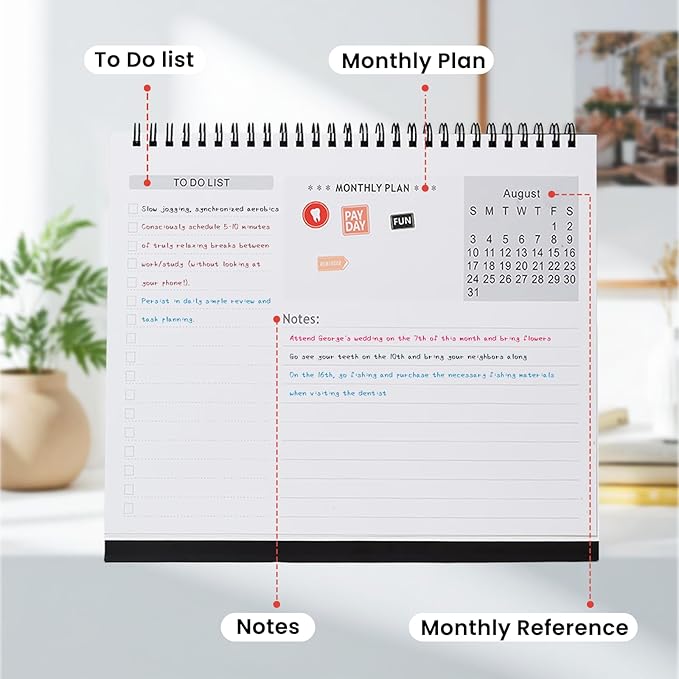 Desk Calendar 2025-2026,July 2025 to Dec 2026 18 Months Standing Flip Desk Calendar with Stickers,10" x 8" Desktop Calendar for Home Office School,Black