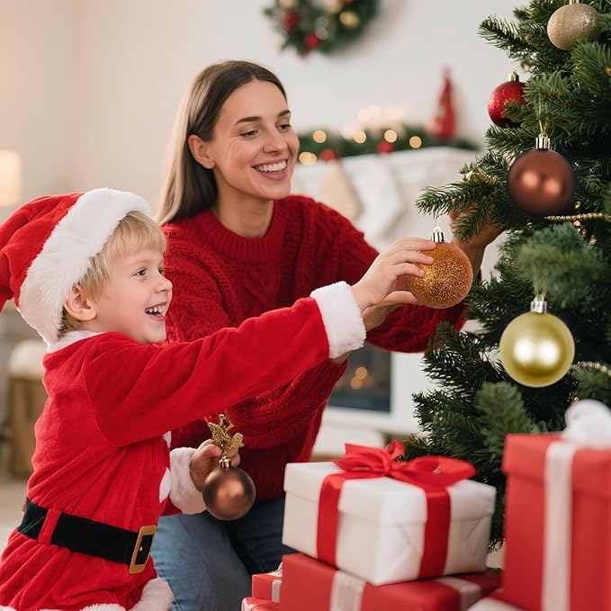 Christmas Tree Decorations Ornament Set, 60ct 2.36 Inches Bronze and Gold Shatterproof Christmas Ball Ornaments, Hanging Ball for Xmas Holiday Wedding Party Decor